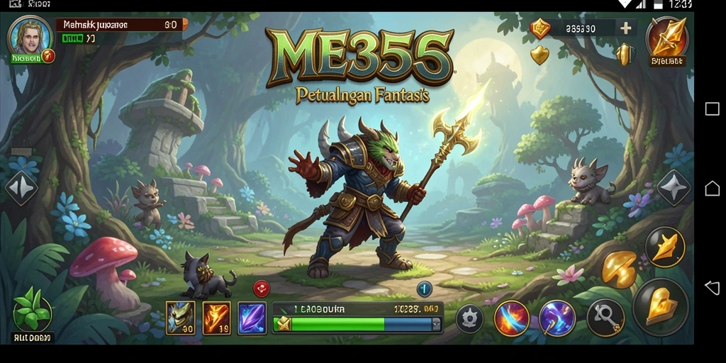Screenshot ME355 menunjukkan karakter bertarung di dunia fantasi yang memukau.