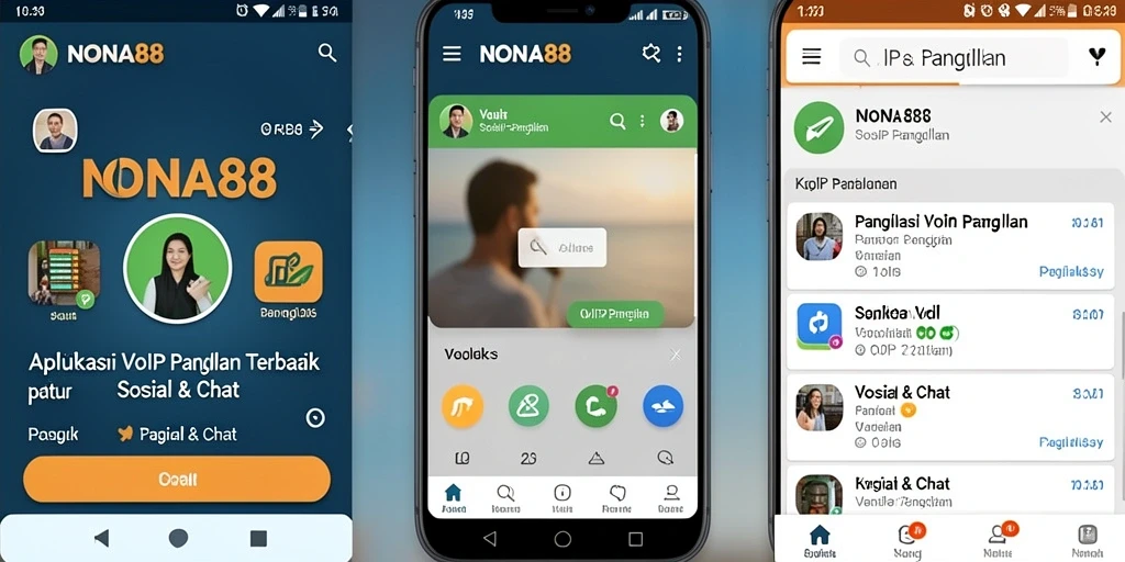 Antarmuka aplikasi NONA88 untuk panggilan VoIP yang mudah digunakan.